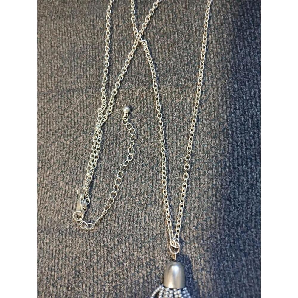 Tassel Necklace Blue Silver Tone Black Ombre Beaded Long Chain 28-30" - Picture 2 of 6